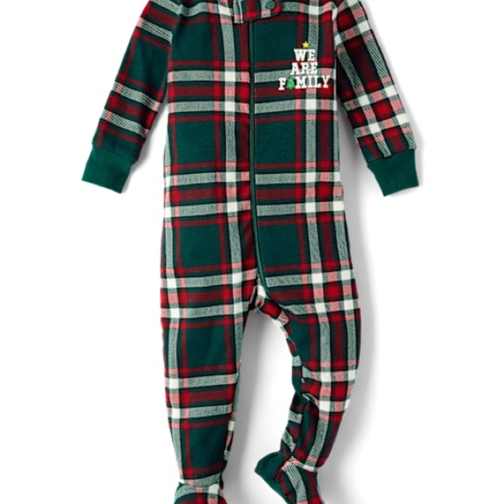 The Children’s Place Holiday Plaid Kids One-Piece Pajamas in Green and Red